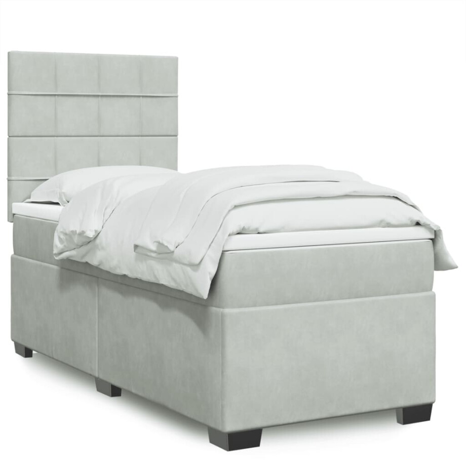 vidaXL Boxspring met matras fluweel lichtgrijs 90x200 cm afbeelding 1
