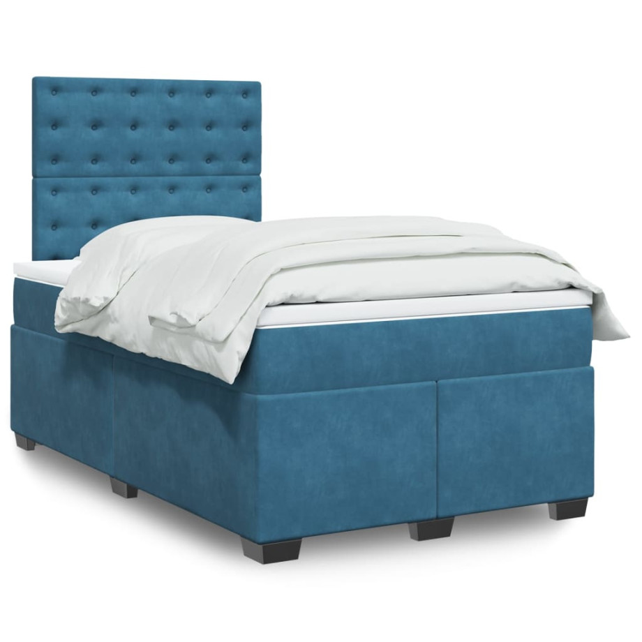 vidaXL Boxspring met matras fluweel blauw 120x190 cm afbeelding 1