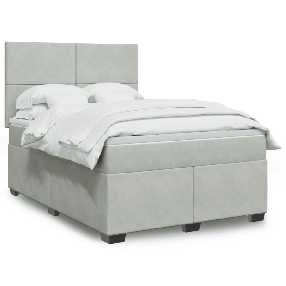vidaXL Boxspring met matras fluweel lichtgrijs 140x190 cm afbeelding 1