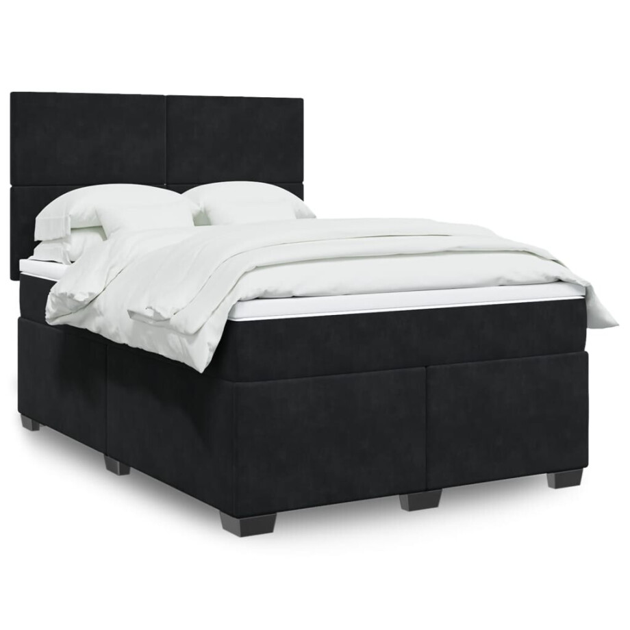 vidaXL Boxspring met matras fluweel zwart 140x190 cm afbeelding 1