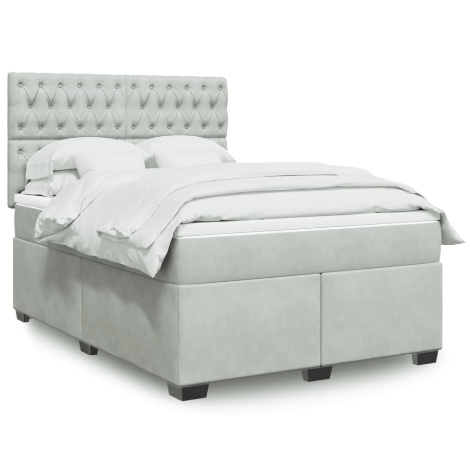 vidaXL Boxspring met matras fluweel lichtgrijs 140x190 cm vidaXL Boxspring met matras fluweel lichtgrijs 140x190 cm afbeelding 1