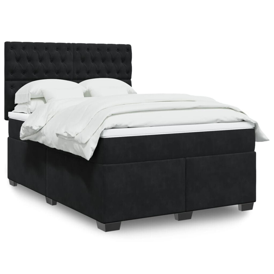 vidaXL Boxspring met matras fluweel zwart 140x190 cm vidaXL Boxspring met matras fluweel zwart 140x190 cm afbeelding 1