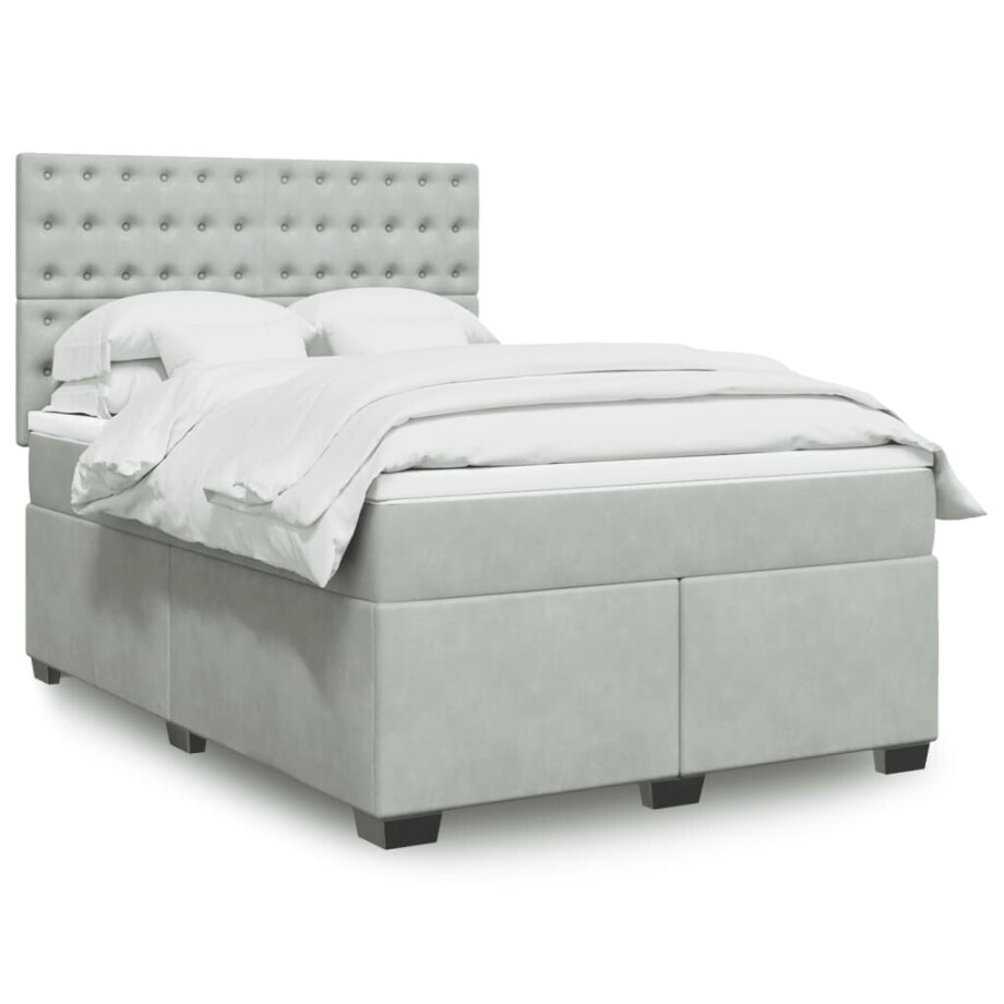 vidaXL Boxspring met matras fluweel lichtgrijs 140x190 cm afbeelding 1