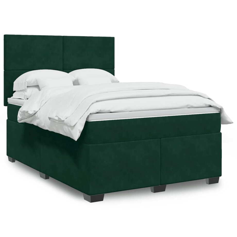 vidaXL Boxspring met matras fluweel donkergroen 160x200 cm afbeelding 1