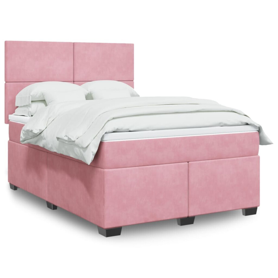 vidaXL Boxspring met matras fluweel roze 160x200 cm afbeelding 1