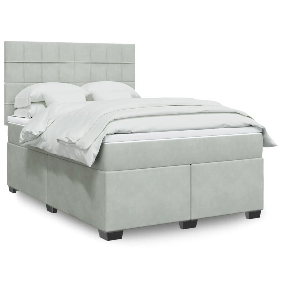 vidaXL Boxspring met matras fluweel lichtgrijs 160x200 cm afbeelding 1