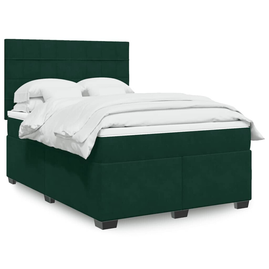 vidaXL Boxspring met matras fluweel donkergroen 160x200 cm afbeelding 1