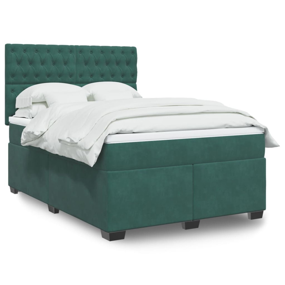 vidaXL Boxspring met matras fluweel donkergroen 160x200 cm afbeelding 1