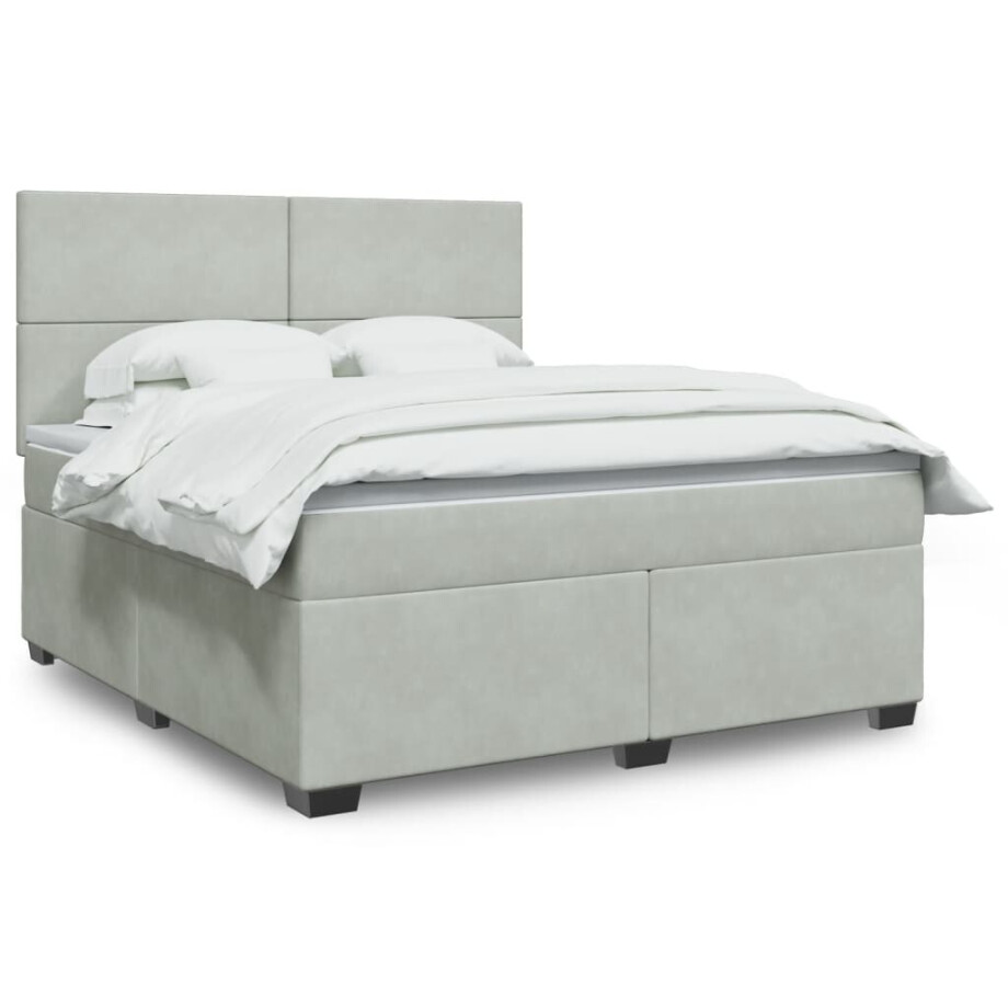vidaXL Boxspring met matras fluweel lichtgrijs 180x200 cm afbeelding 1