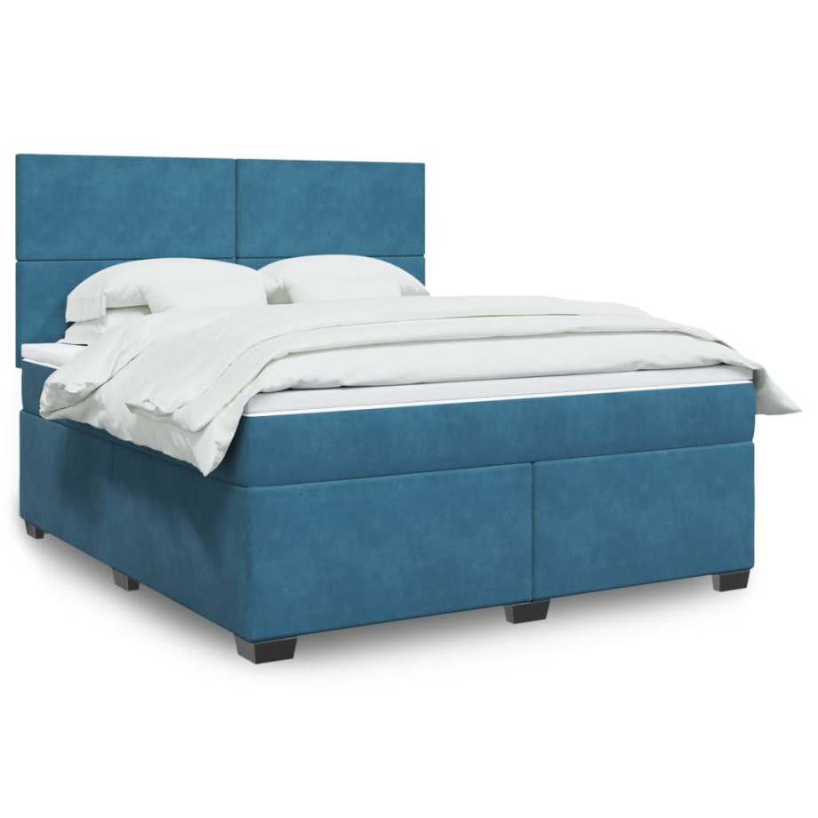 vidaXL Boxspring met matras fluweel blauw 180x200 cm afbeelding 1