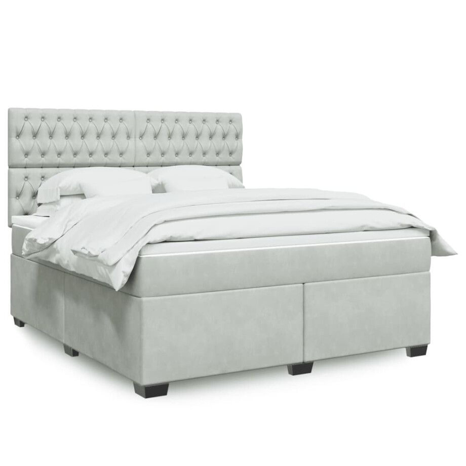vidaXL Boxspring met matras fluweel lichtgrijs 180x200 cm afbeelding 1