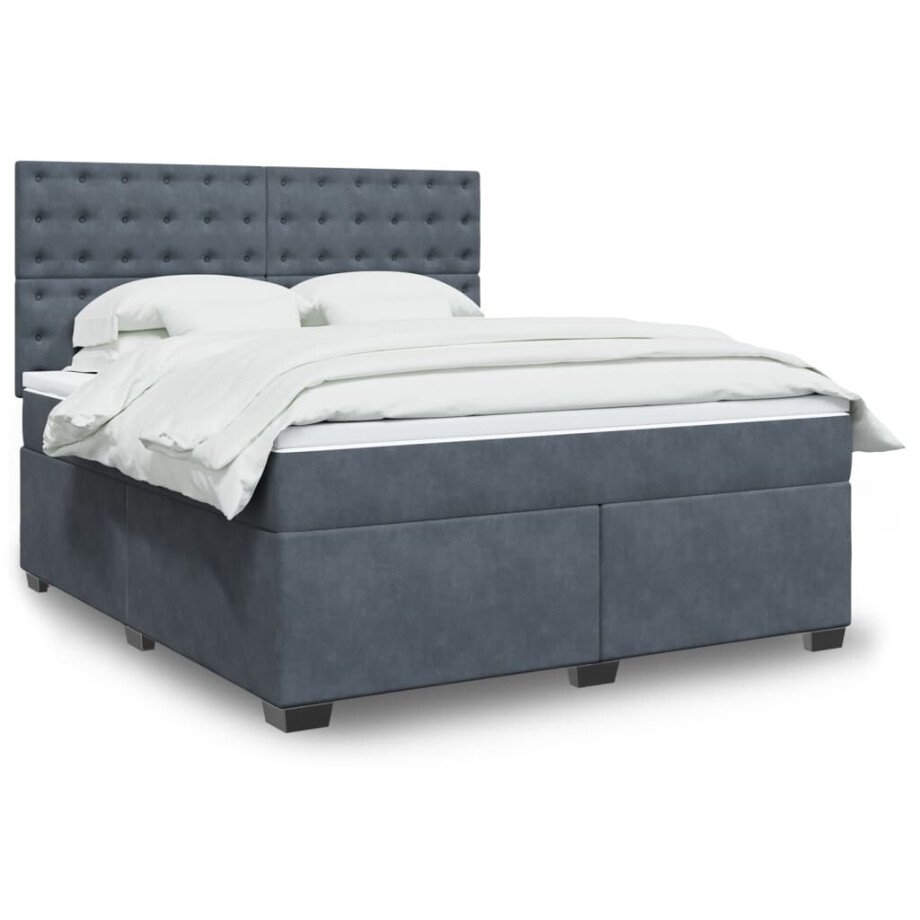 vidaXL Boxspring met matras fluweel donkergrijs 180x200 cm vidaXL Boxspring met matras fluweel donkergrijs 180x200 cm afbeelding 1