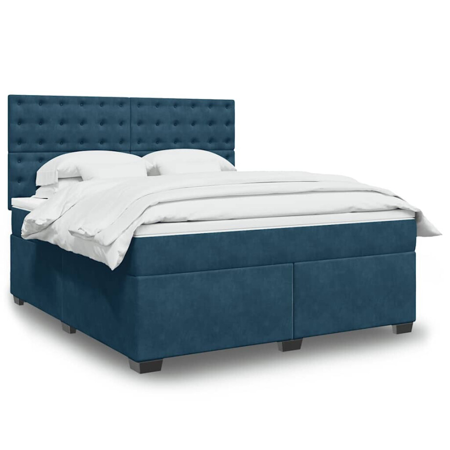 vidaXL Boxspring met matras fluweel blauw 180x200 cm vidaXL Boxspring met matras fluweel blauw 180x200 cm afbeelding 1