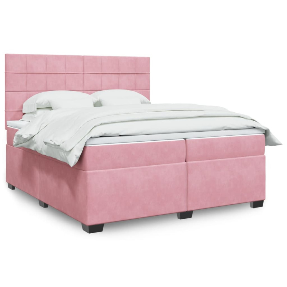 vidaXL Boxspring met matras fluweel roze 200x200 cm afbeelding 1