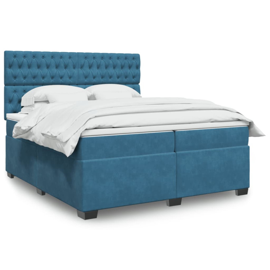 vidaXL Boxspring met matras fluweel blauw 200x200 cm afbeelding 1