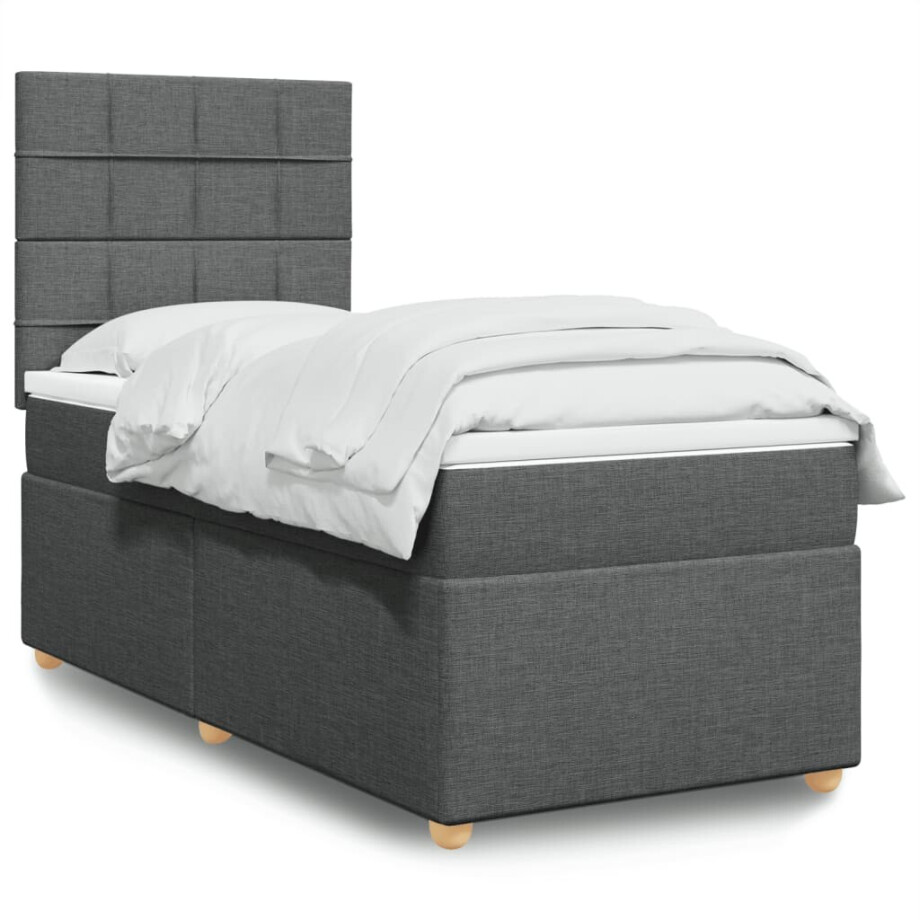 vidaXL Boxspring met matras stof donkergrijs 80x200 cm afbeelding 1
