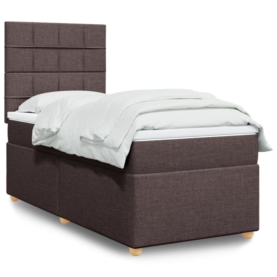 vidaXL Boxspring met matras stof donkerbruin 80x200 cm vidaXL Boxspring met matras stof donkerbruin 80x200 cm afbeelding 1