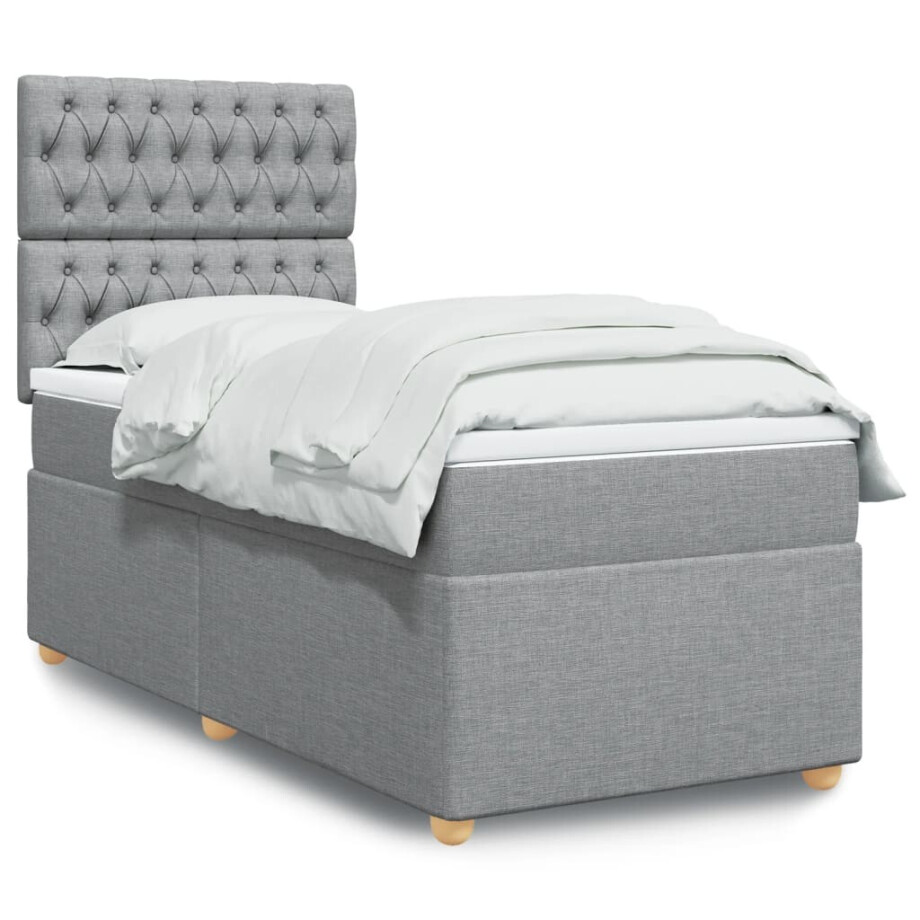 vidaXL Boxspring met matras stof lichtgrijs 80x200 cm afbeelding 1