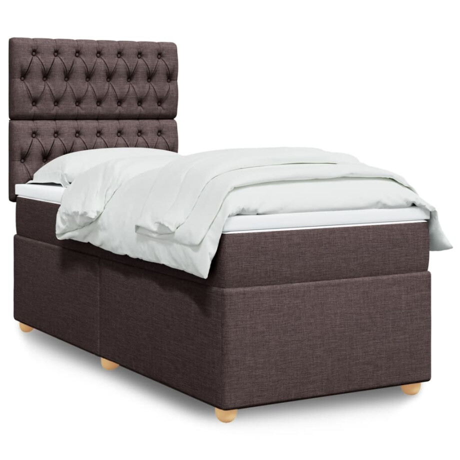 vidaXL Boxspring met matras stof donkerbruin 80x200 cm vidaXL Boxspring met matras stof donkerbruin 80x200 cm afbeelding 1