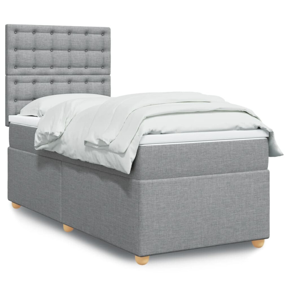 vidaXL Boxspring met matras stof lichtgrijs 80x200 cm afbeelding 1