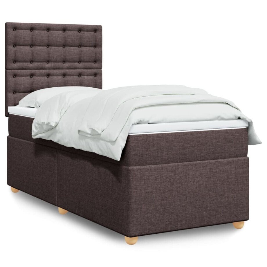 vidaXL Boxspring met matras stof donkerbruin 80x200 cm vidaXL Boxspring met matras stof donkerbruin 80x200 cm afbeelding 1