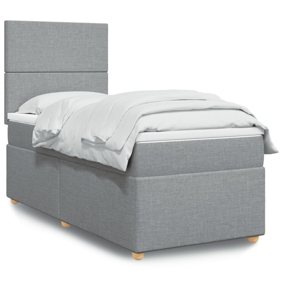 vidaXL Boxspring met matras stof lichtgrijs 90x190 cm vidaXL Boxspring met matras stof lichtgrijs 90x190 cm afbeelding 1