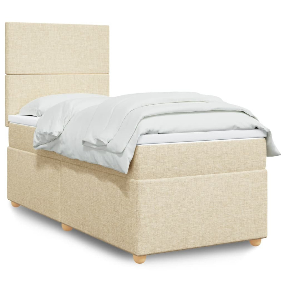vidaXL Boxspring met matras stof crèmekleurig 90x190 cm vidaXL Boxspring met matras stof crèmekleurig 90x190 cm afbeelding 1