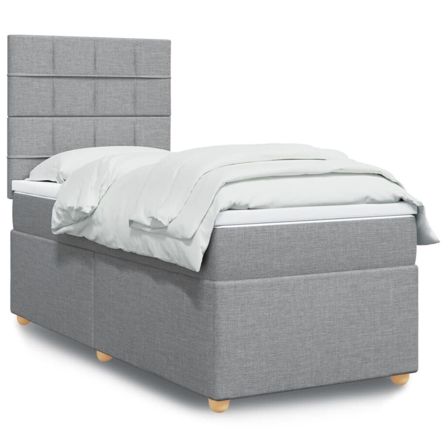 vidaXL Boxspring met matras stof lichtgrijs 90x190 cm vidaXL Boxspring met matras stof lichtgrijs 90x190 cm afbeelding 1