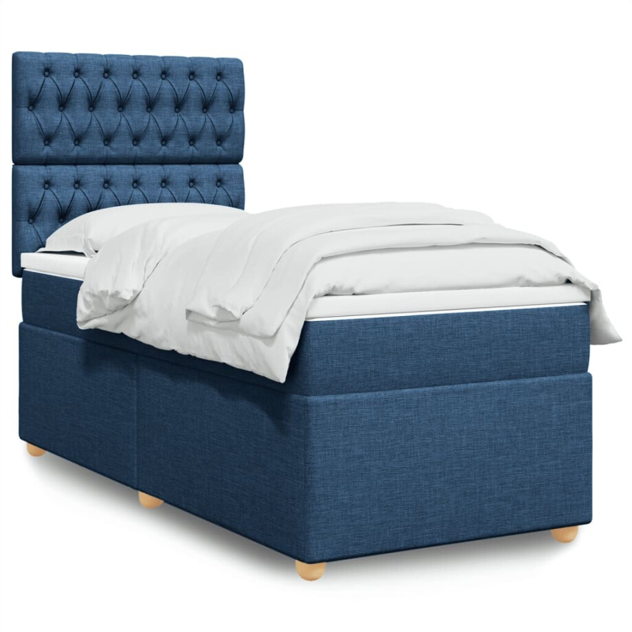 vidaXL Boxspring met matras stof blauw 90x190 cm vidaXL Boxspring met matras stof blauw 90x190 cm afbeelding 1