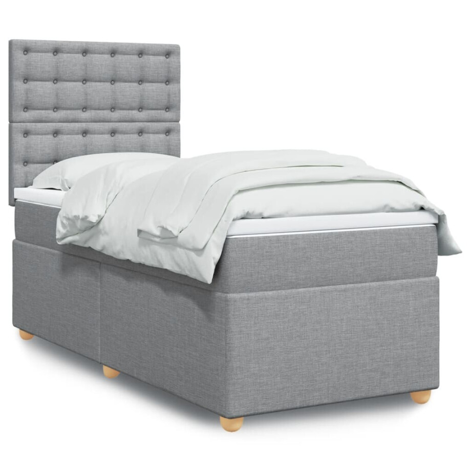 vidaXL Boxspring met matras stof lichtgrijs 90x190 cm vidaXL Boxspring met matras stof lichtgrijs 90x190 cm afbeelding 1