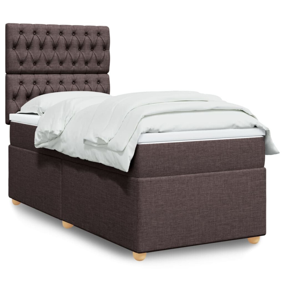 vidaXL Boxspring met matras stof donkerbruin 90x200 cm afbeelding 1
