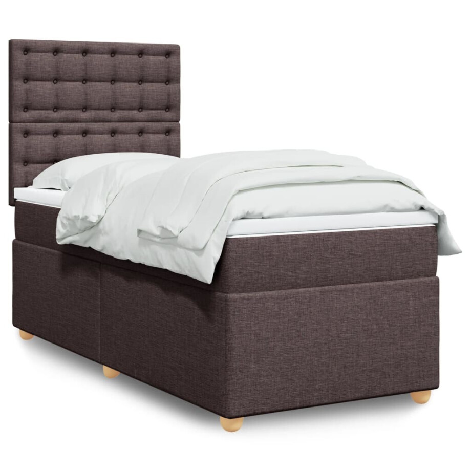 vidaXL Boxspring met matras stof donkerbruin 90x200 cm afbeelding 1
