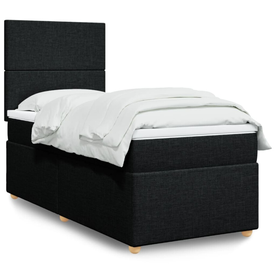 vidaXL Boxspring met matras stof zwart 100x200 cm afbeelding 1