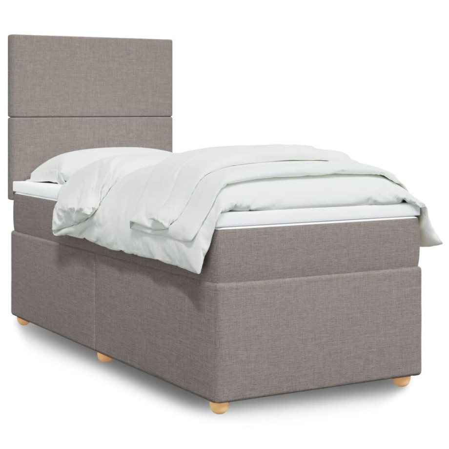 vidaXL Boxspring met matras stof taupe 100x200 cm afbeelding 1