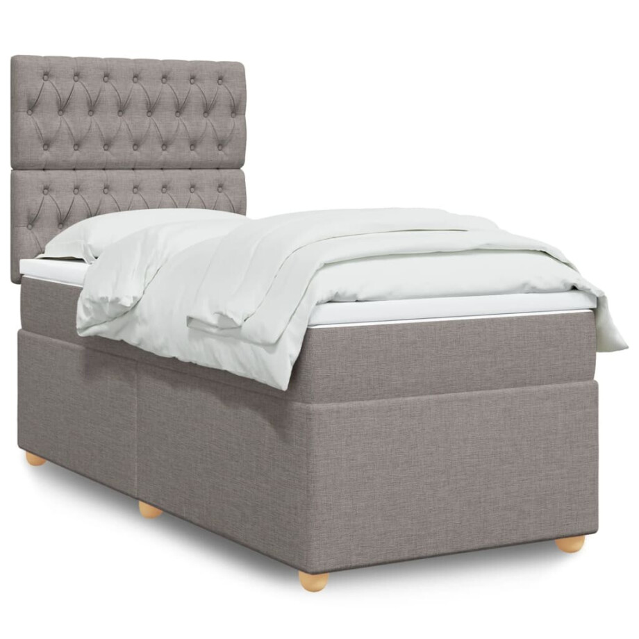 vidaXL Boxspring met matras stof taupe 100x200 cm afbeelding 1