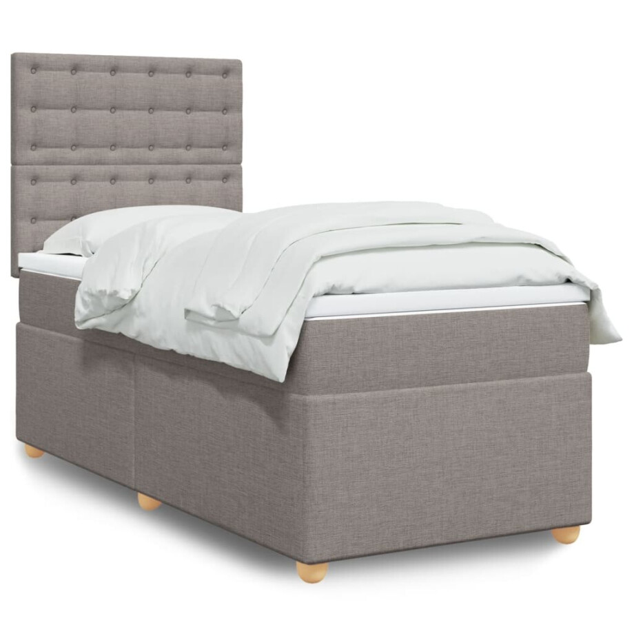 vidaXL Boxspring met matras stof taupe 100x200 cm afbeelding 1