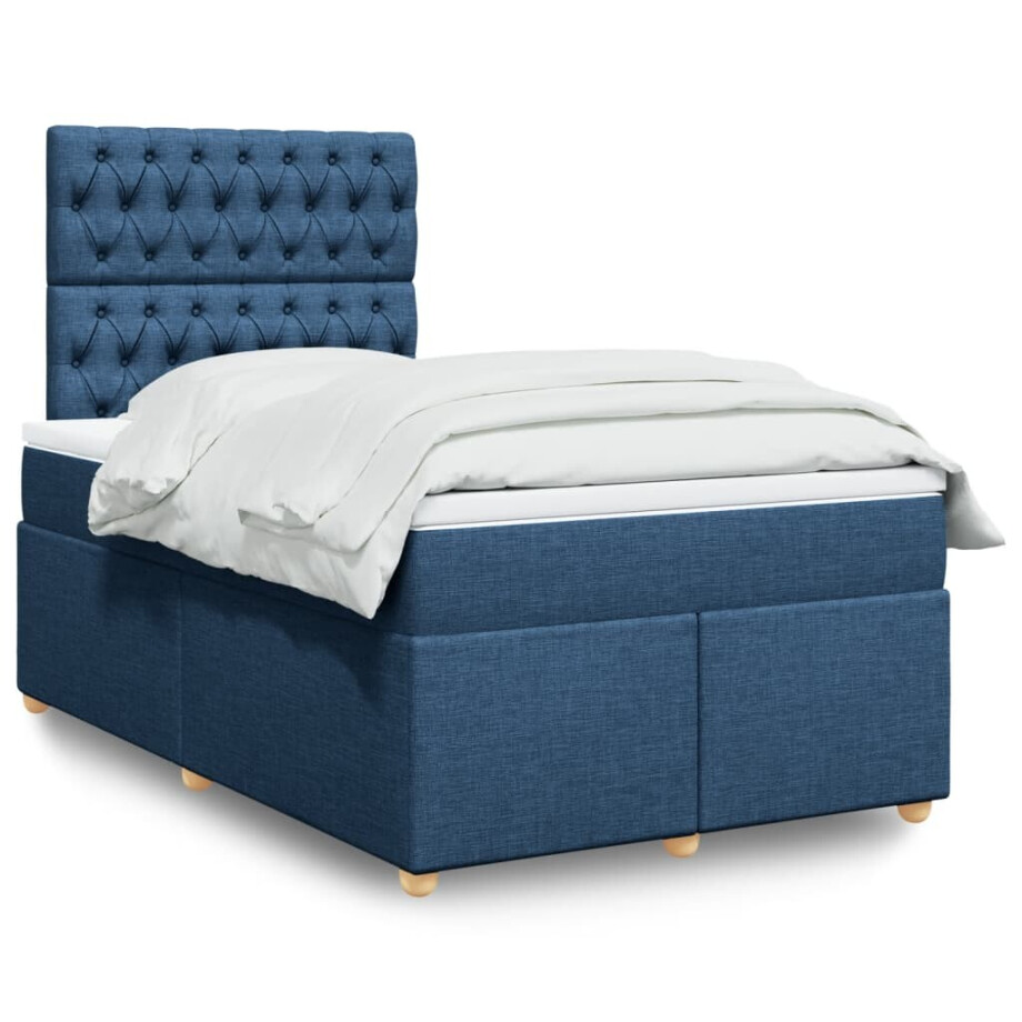 vidaXL Boxspring met matras stof blauw 120x190 cm afbeelding 1