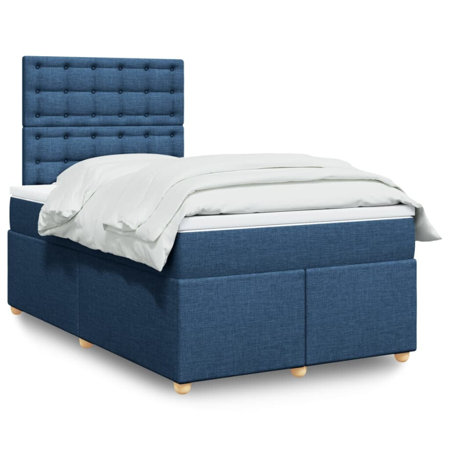 vidaXL Boxspring met matras stof blauw 120x190 cm afbeelding 1