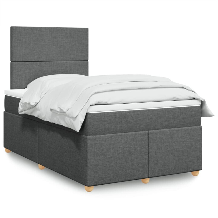 vidaXL Boxspring met matras stof donkergrijs 120x200 cm afbeelding 1