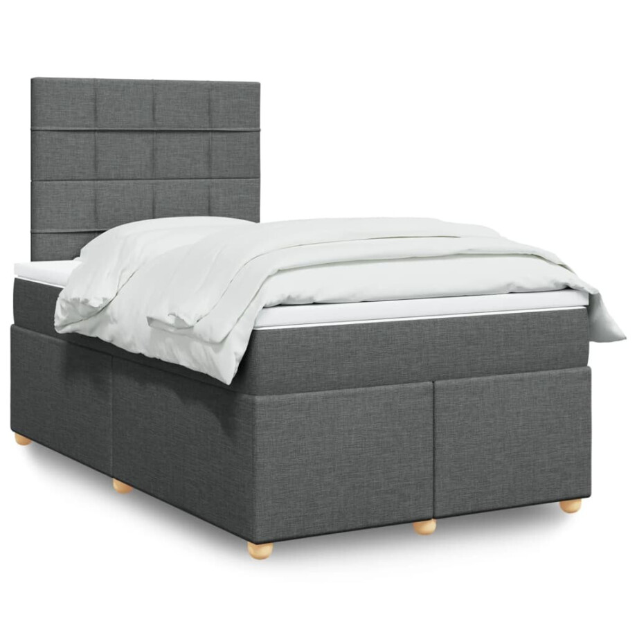 vidaXL Boxspring met matras stof donkergrijs 120x200 cm afbeelding 1