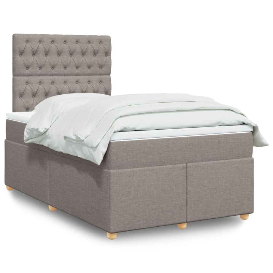vidaXL Boxspring met matras stof taupe 120x200 cm afbeelding 1