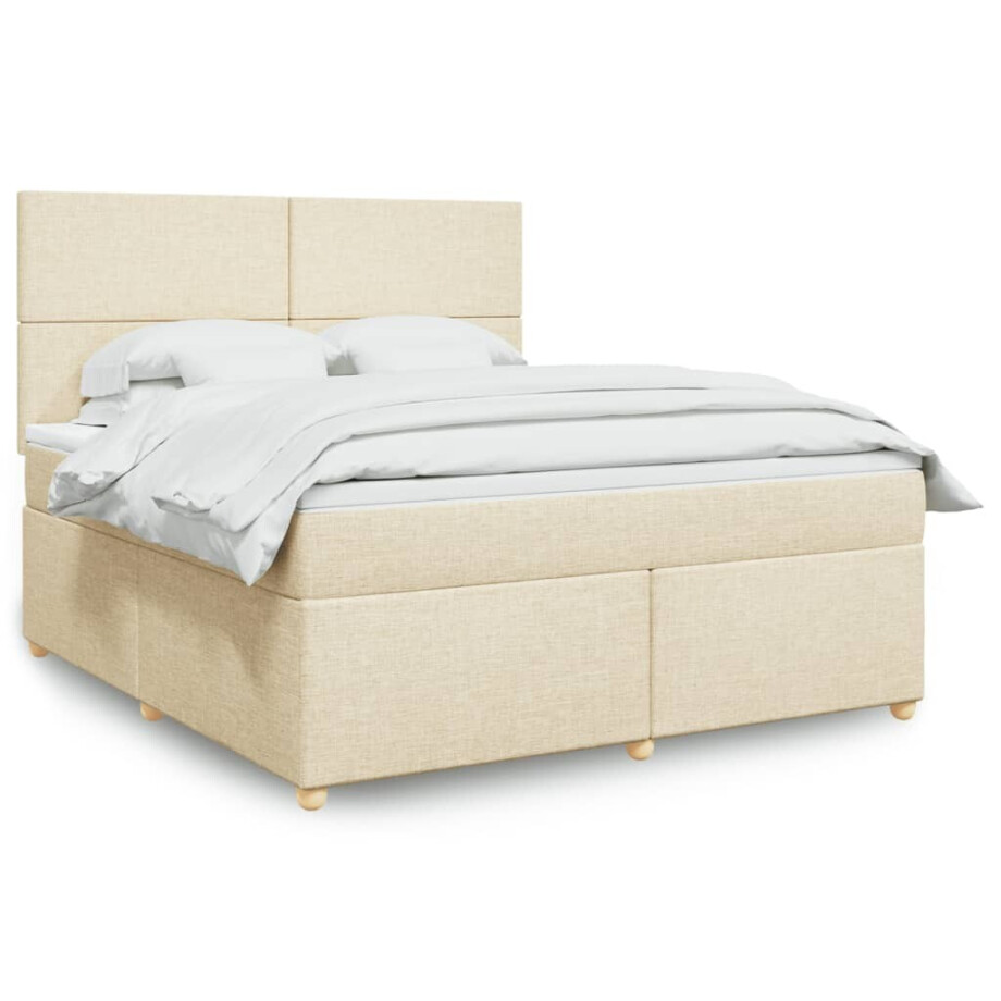 vidaXL Boxspring met matras stof crèmekleurig 180x200 cm afbeelding 1