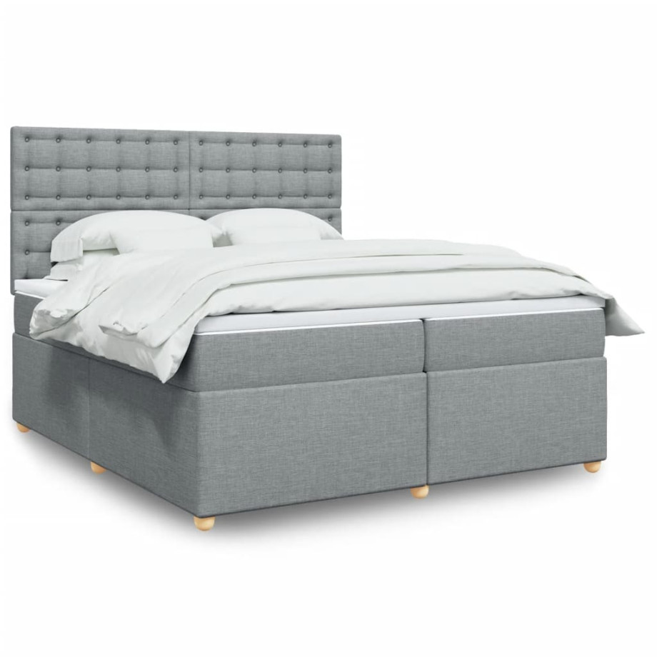 vidaXL Boxspring met matras stof lichtgrijs 200x200 cm afbeelding 1