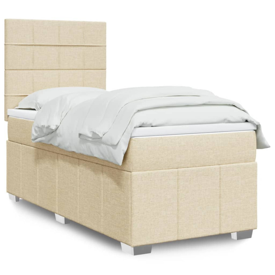 vidaXL Boxspring met matras stof crèmekleurig 80x200 cm vidaXL Boxspring met matras stof crèmekleurig 80x200 cm afbeelding 1