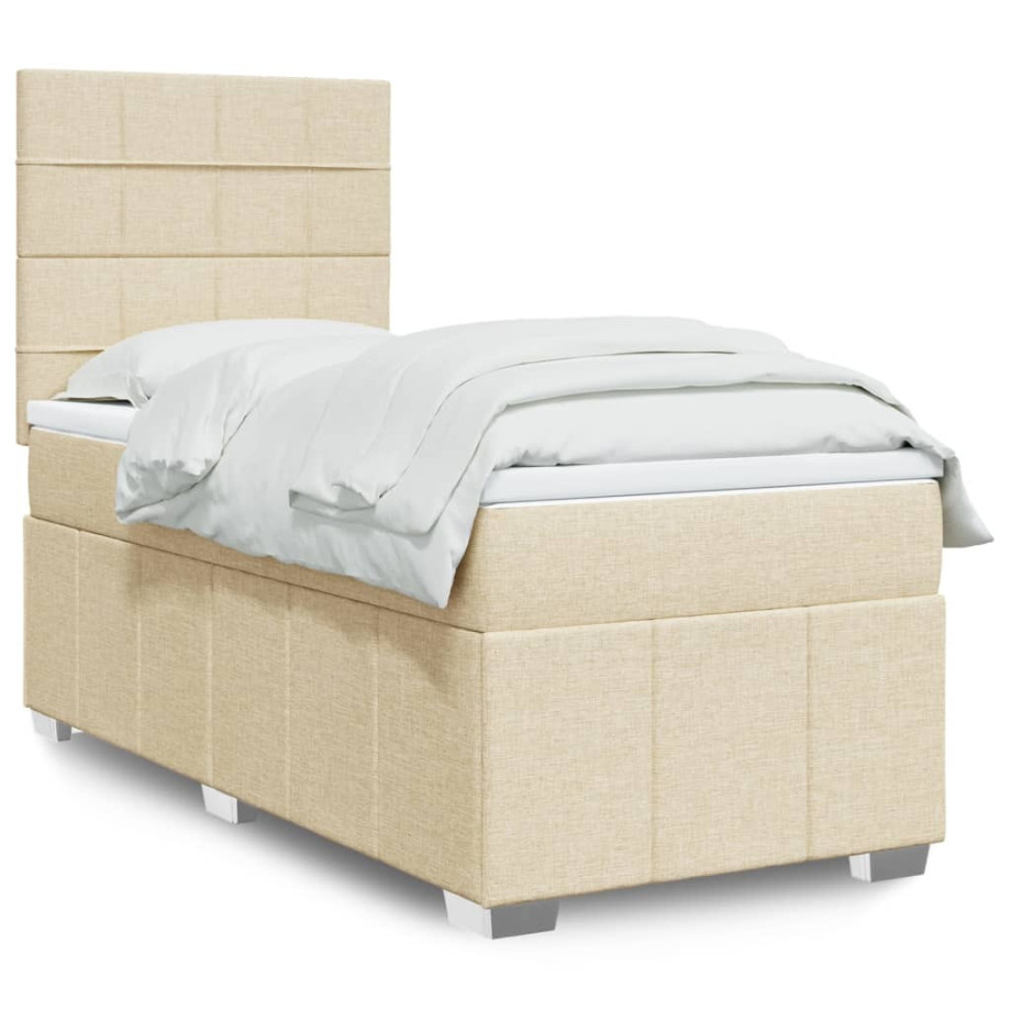 vidaXL Boxspring met matras stof crèmekleurig 90x190 cm afbeelding 1