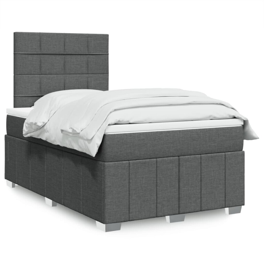vidaXL Boxspring met matras stof donkergrijs 120x200 cm afbeelding 1