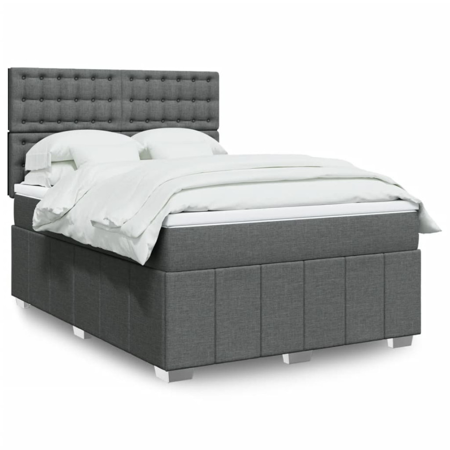 vidaXL Boxspring met matras stof donkergrijs 140x200 cm afbeelding 1