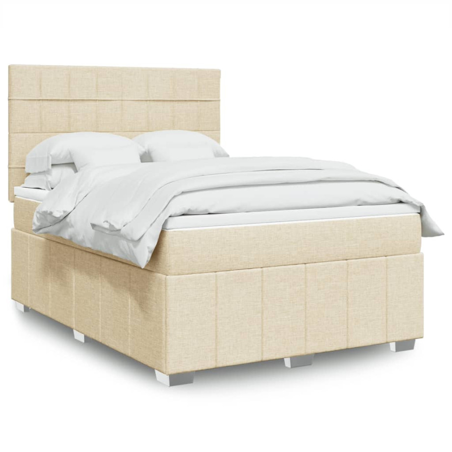 vidaXL Boxspring met matras stof crèmekleurig 160x200 cm afbeelding 1