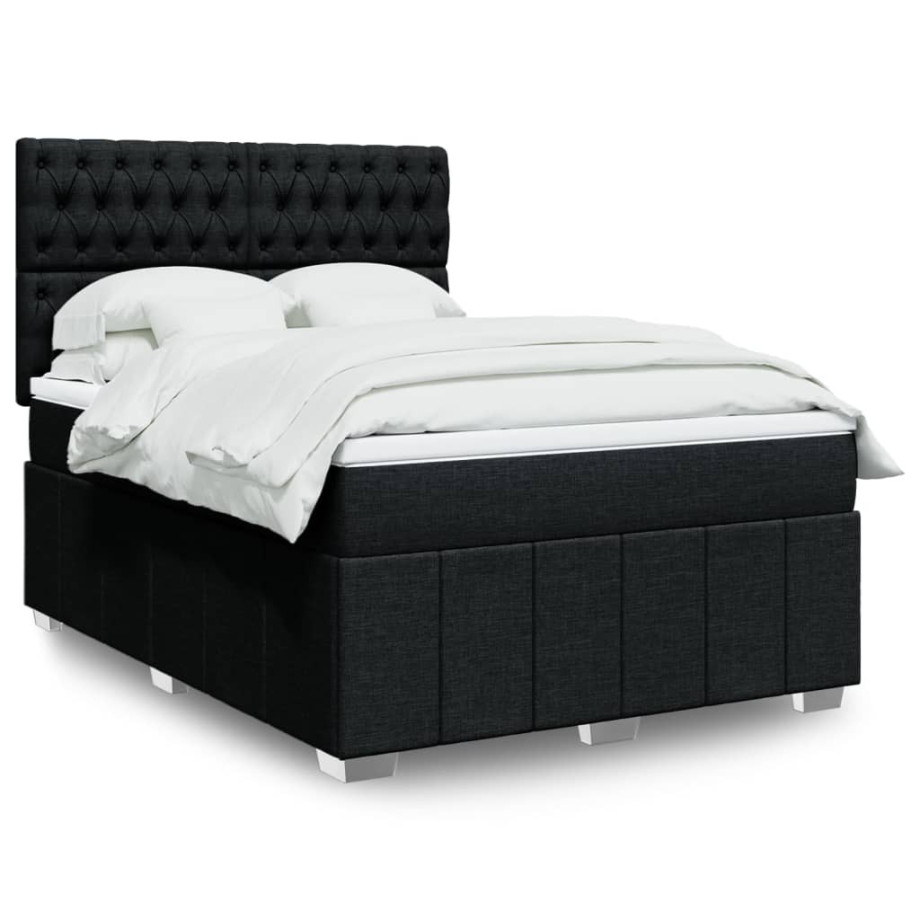 vidaXL Boxspring met matras stof zwart 160x200 cm afbeelding 1