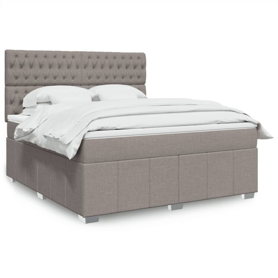 vidaXL Boxspring met matras stof taupe 180x200 cm afbeelding 1